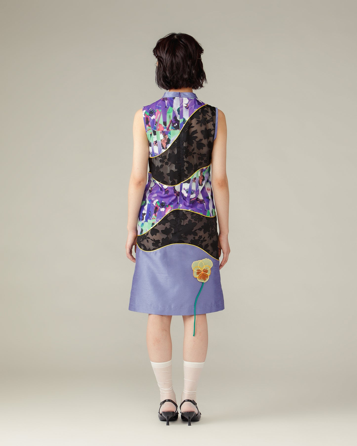 Mixed Flower Piping Dress / Purple