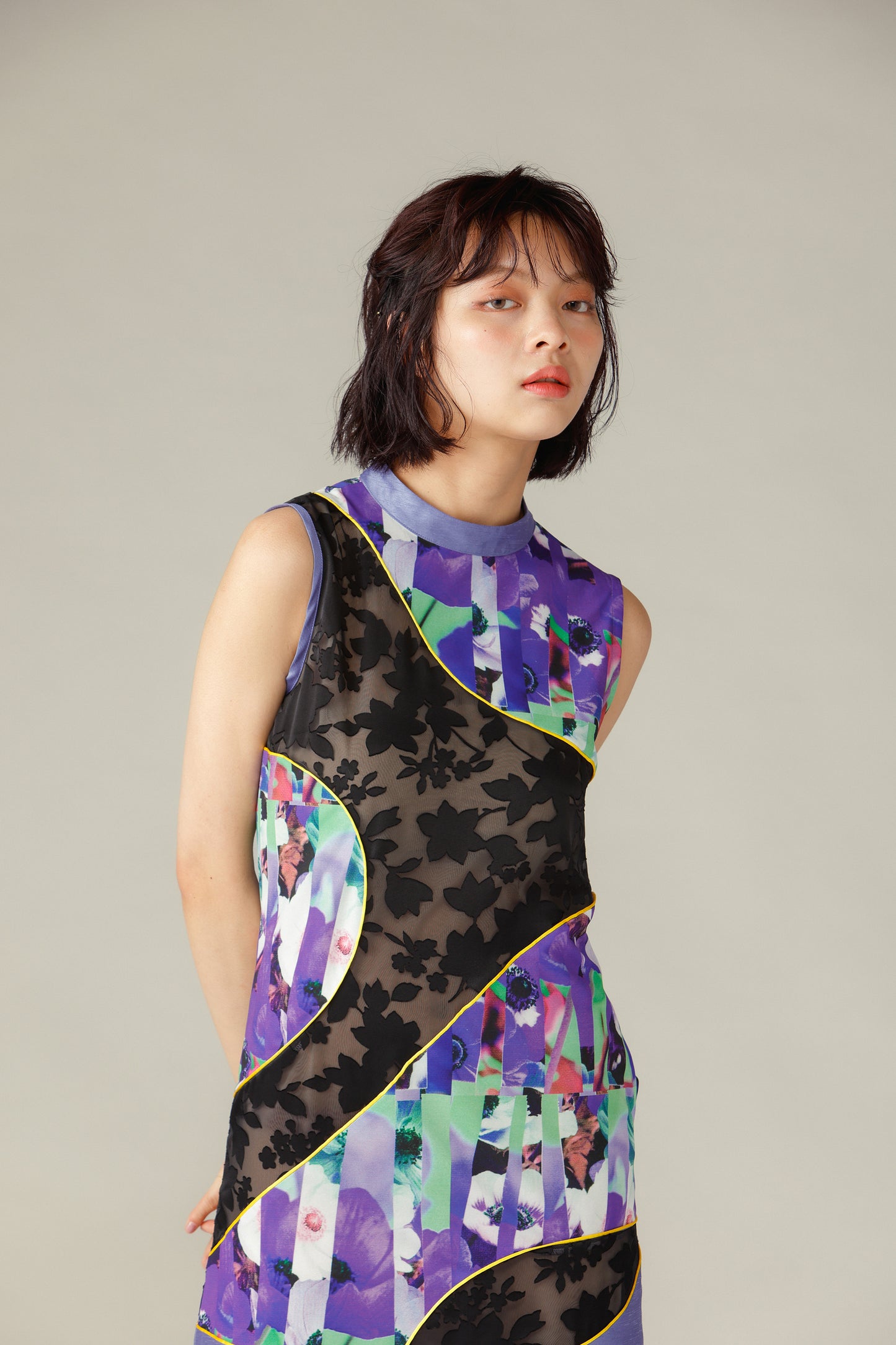 Mixed Flower Piping Dress / Purple
