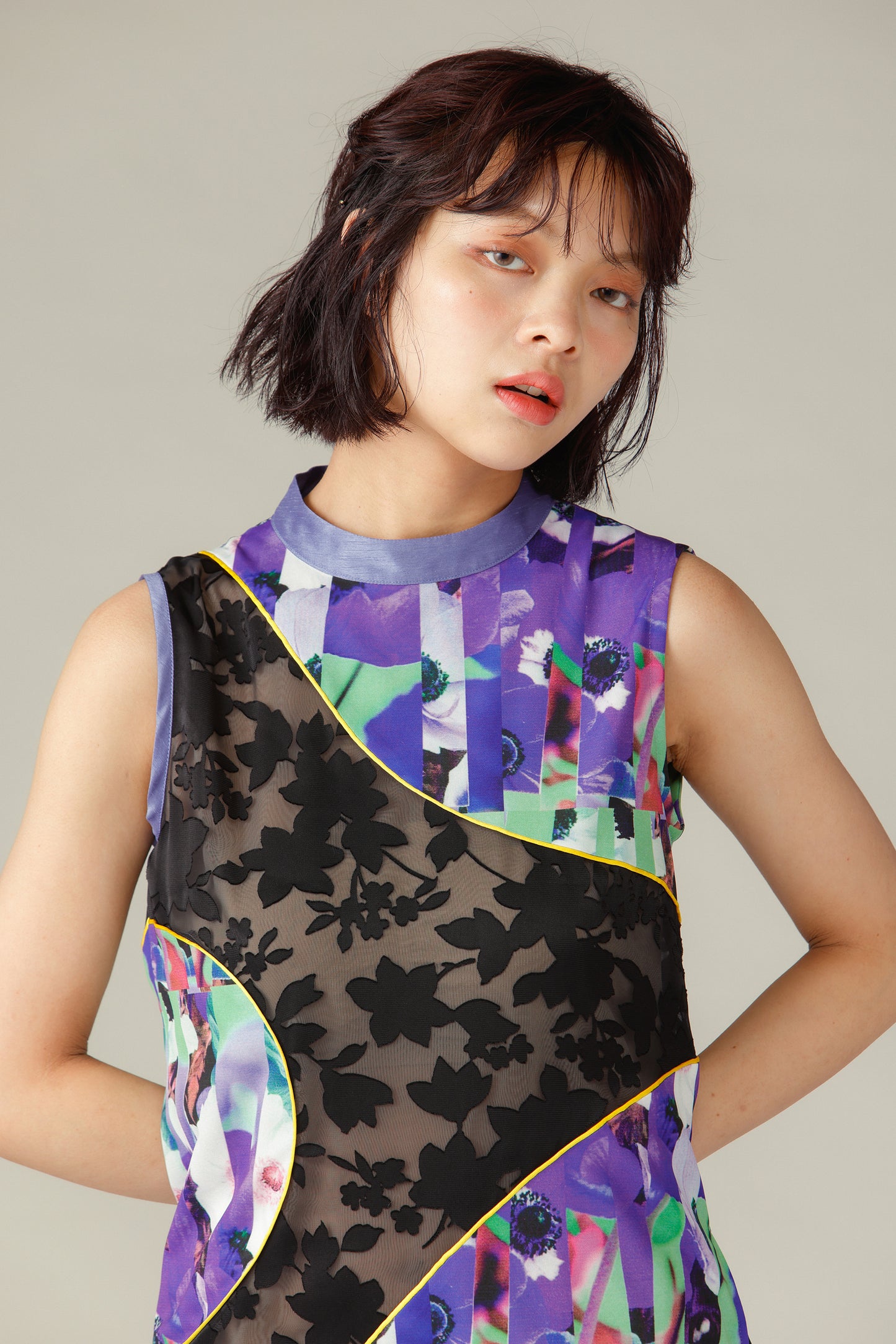 Mixed Flower Piping Dress / Purple