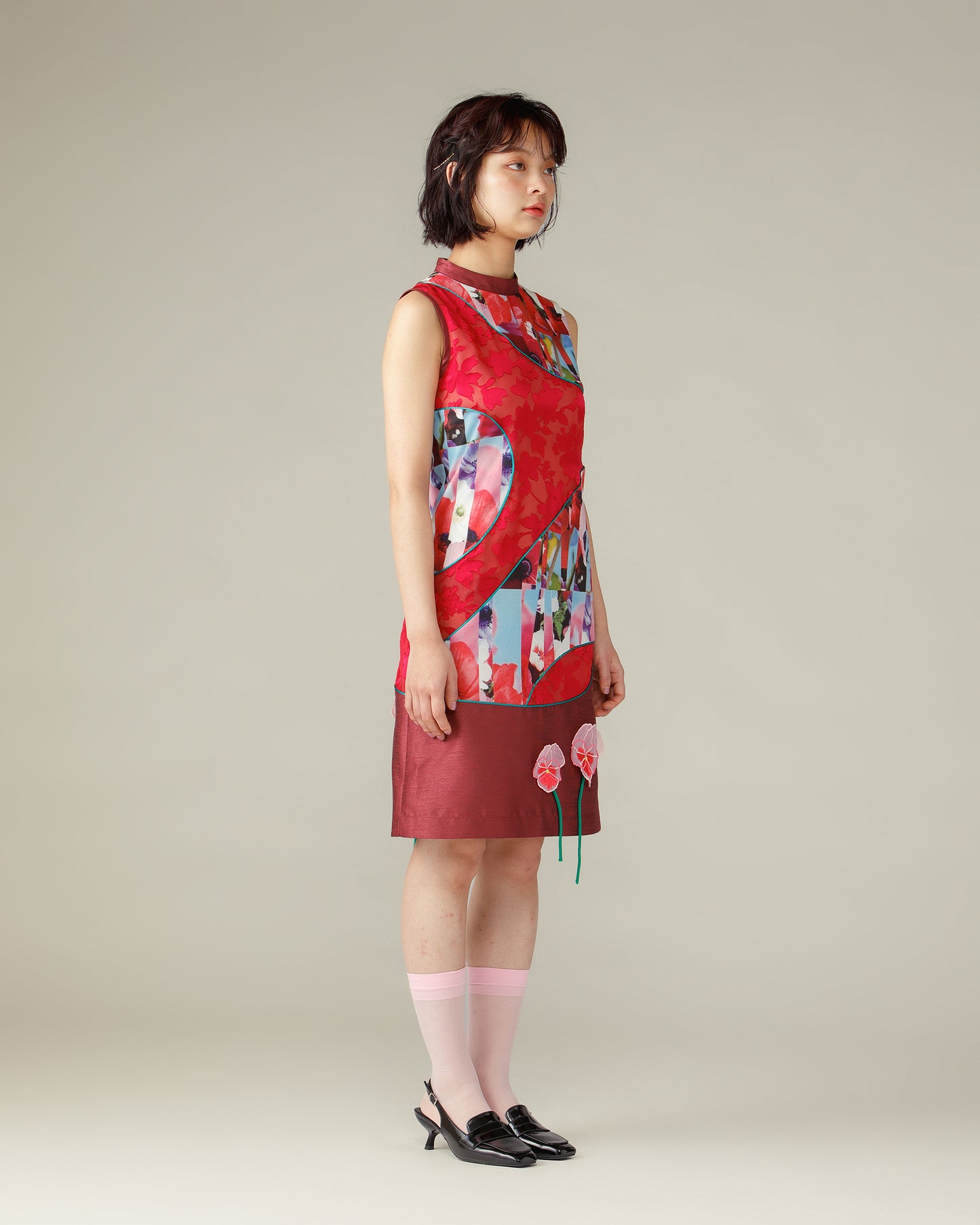 Mixed Flower Piping Dress / Pink