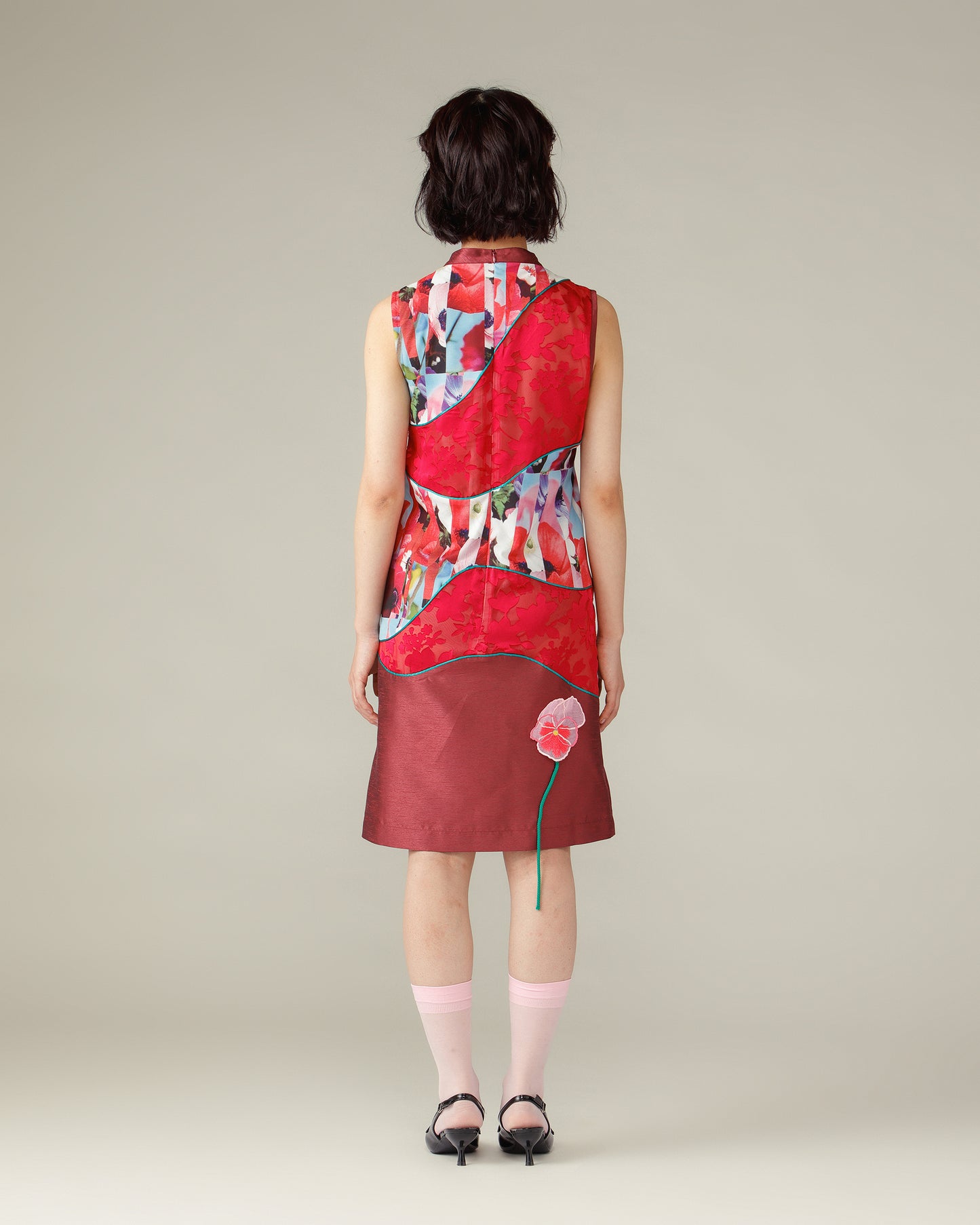 Mixed Flower Piping Dress / Pink