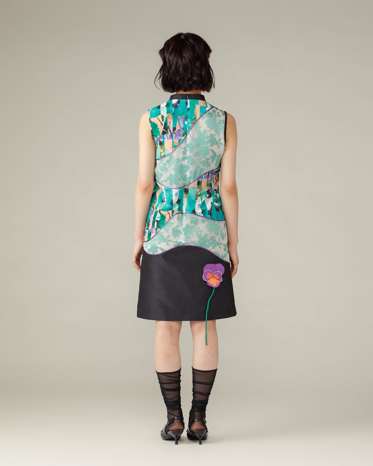 Mixed Flower Piping Dress / Green