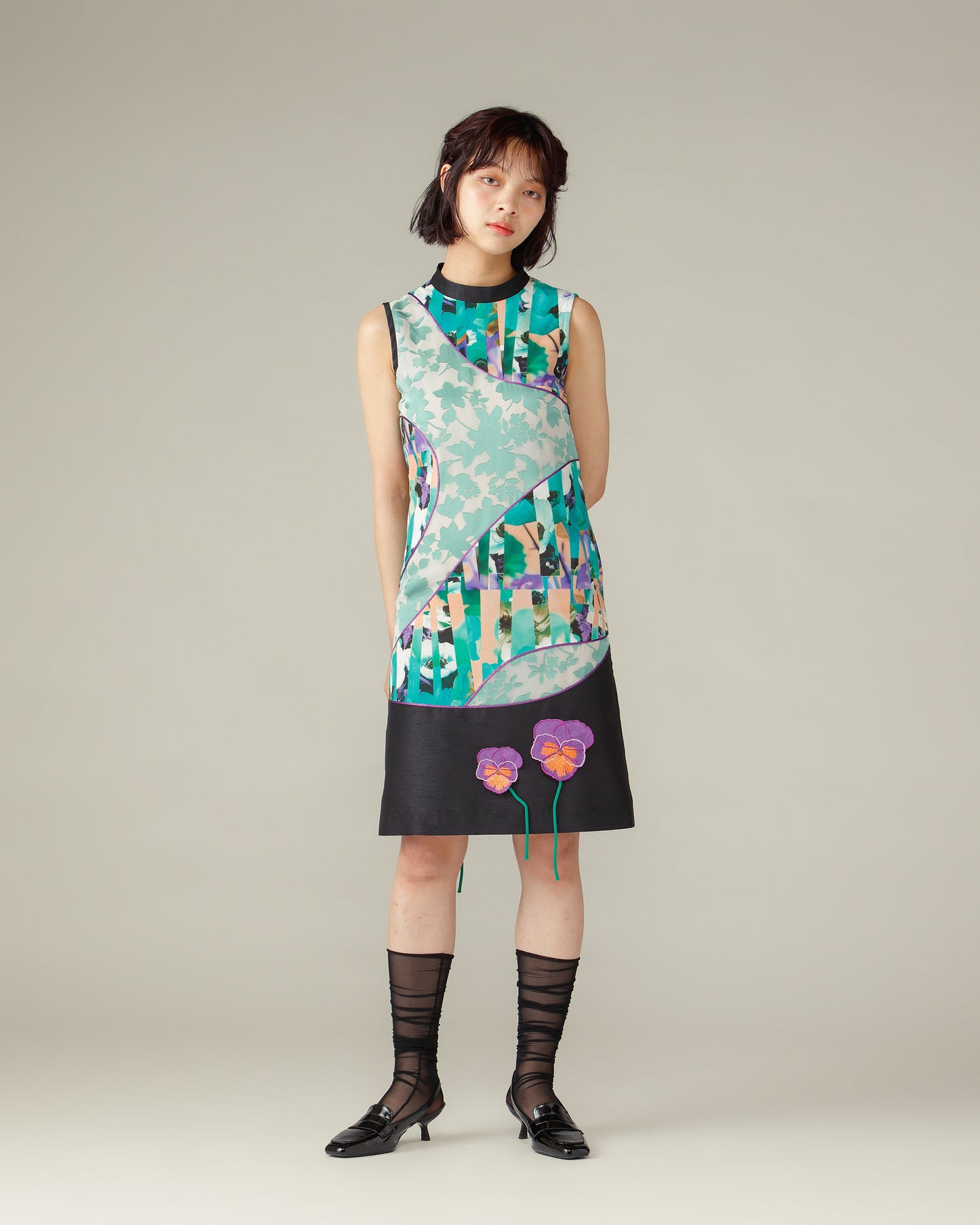 Mixed Flower Piping Dress / Green