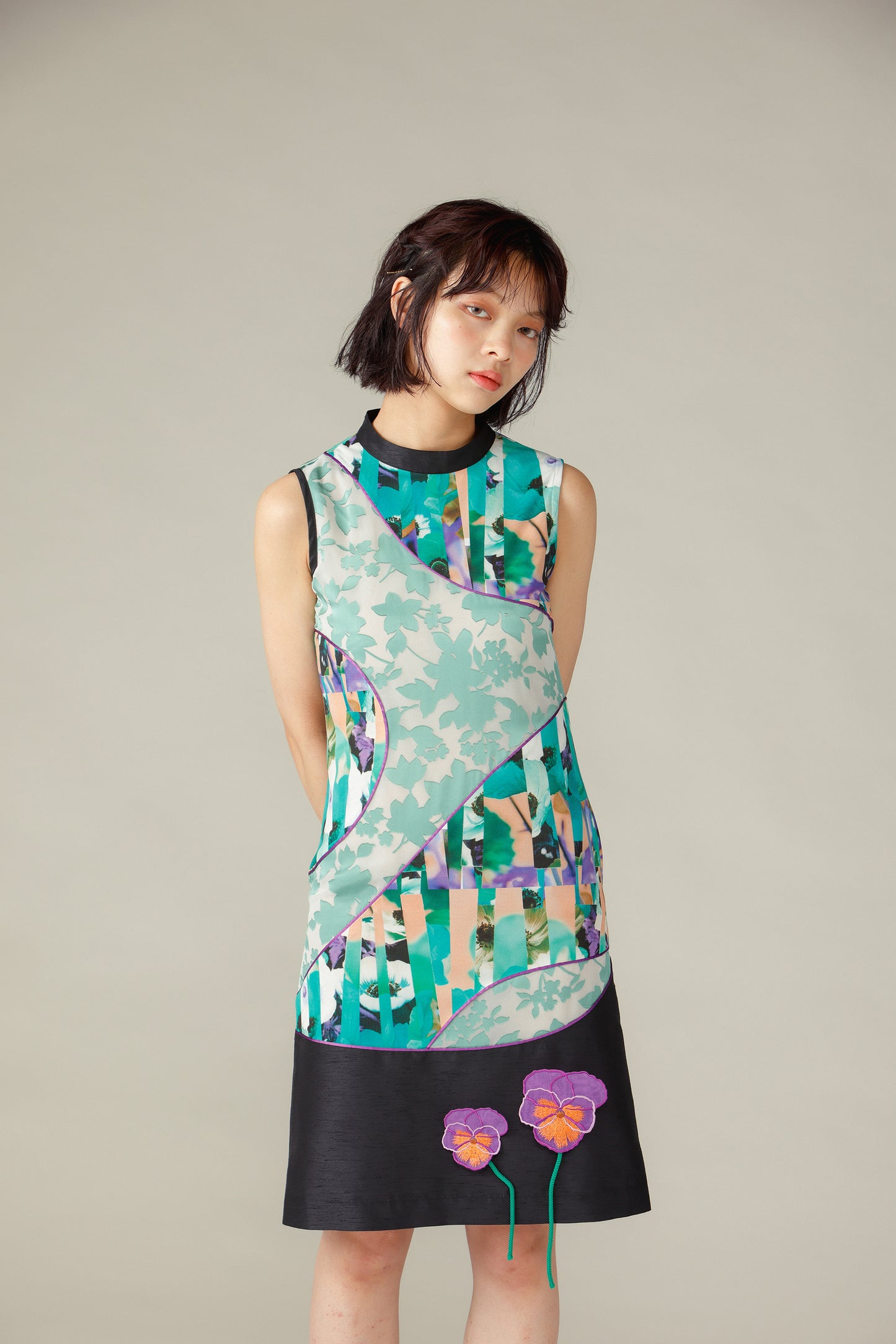 Mixed Flower Piping Dress / Green