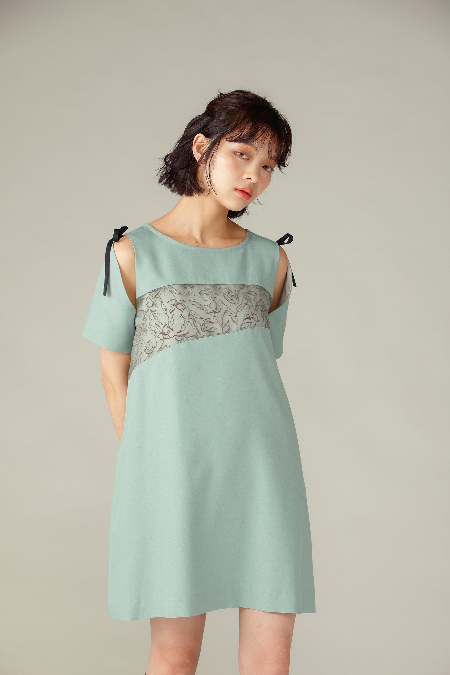 Flower Flocky Mini Dress / Green