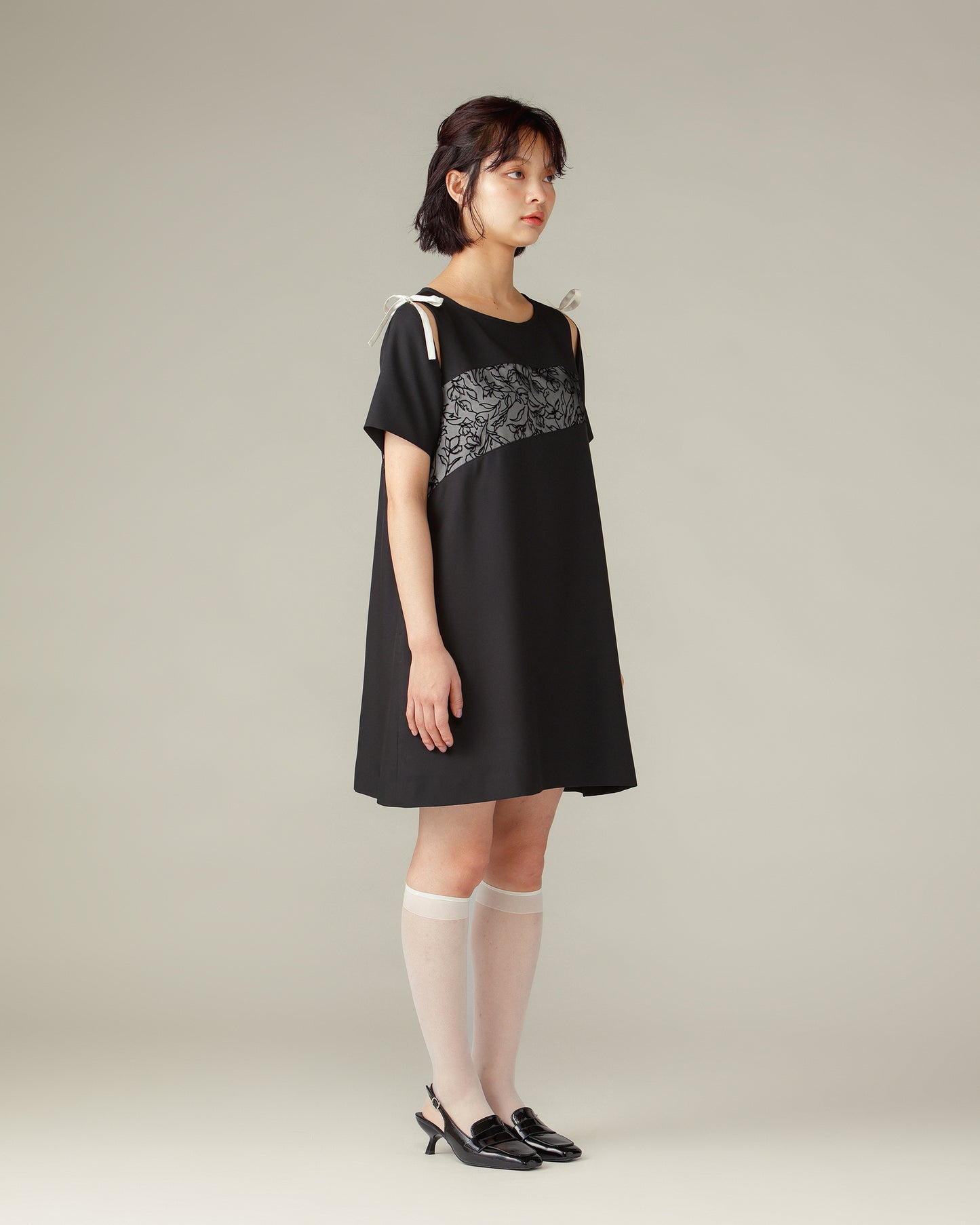 Flower Flocky Mini Dress / Black