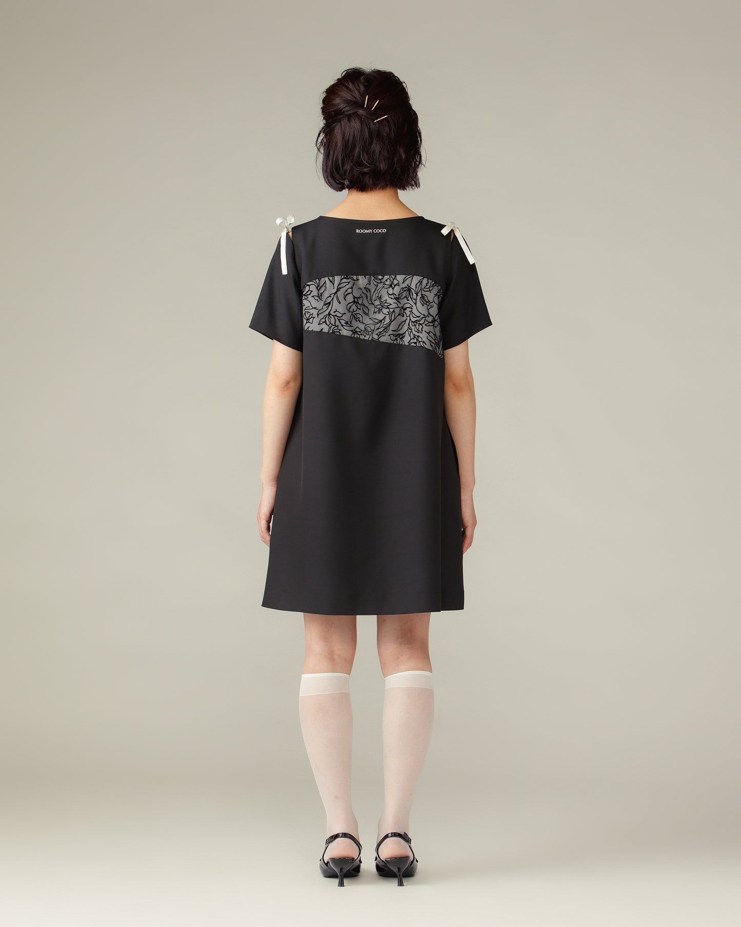 Flower Flocky Mini Dress / Black