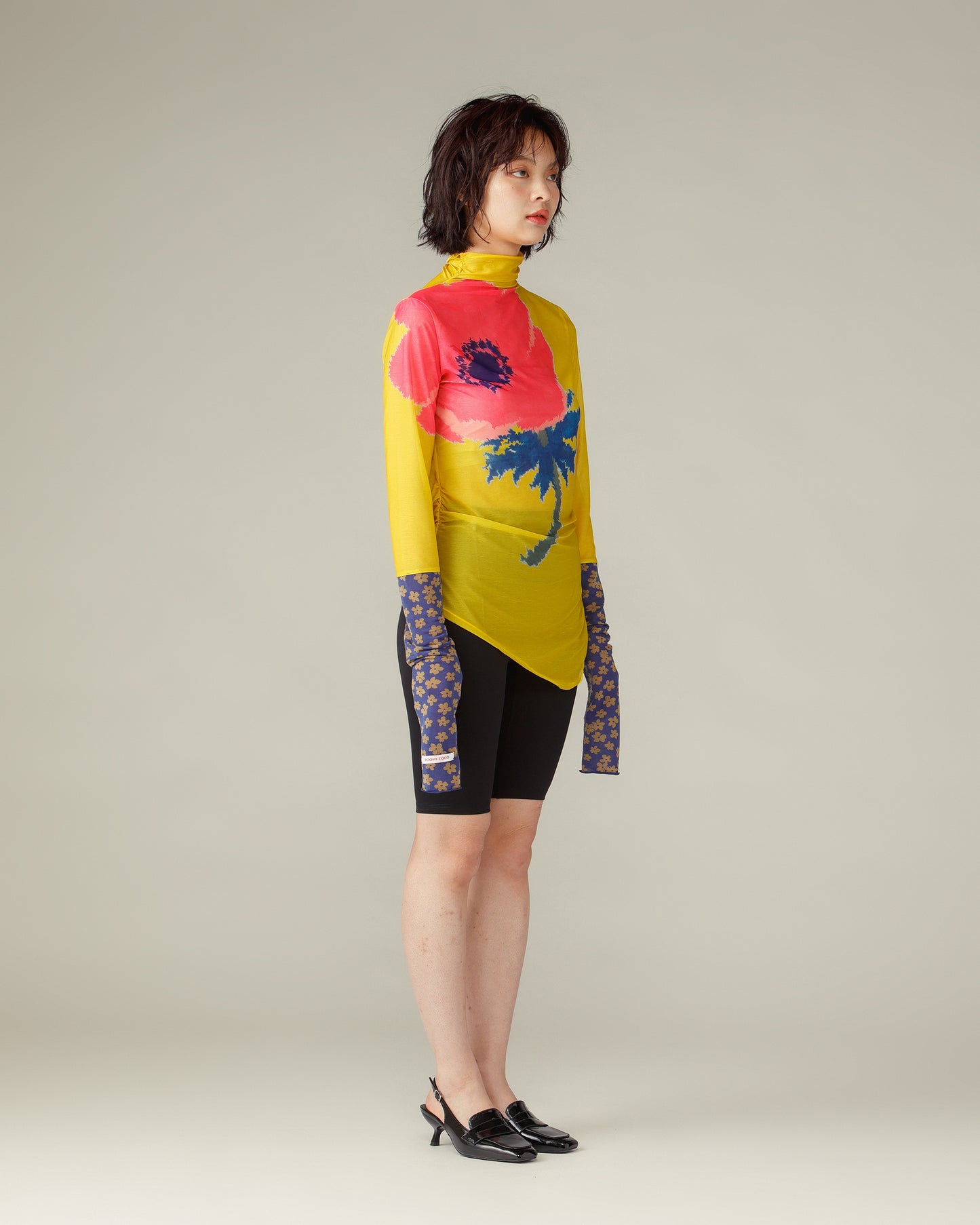 Switched Sleeves Sheer Tops / Yellow