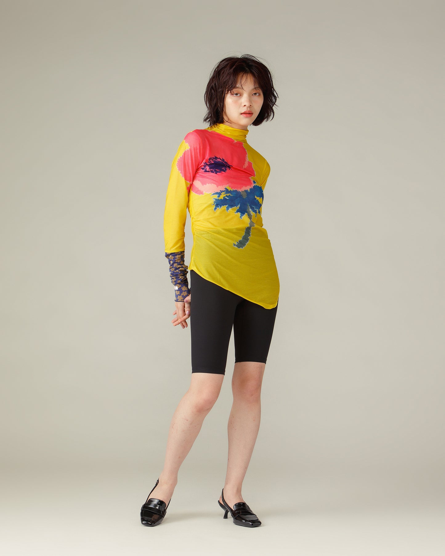 Switched Sleeves Sheer Tops / Yellow