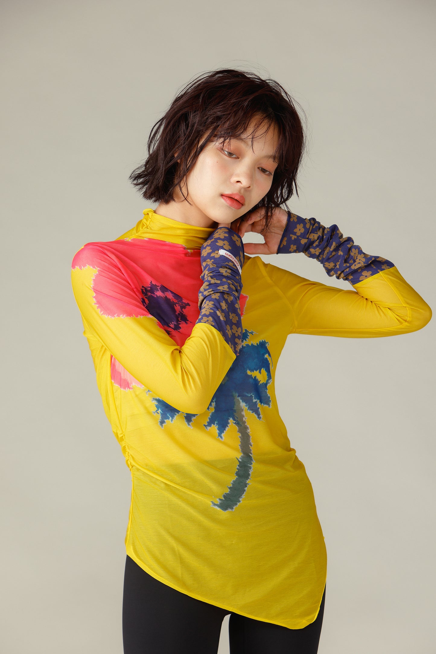 Switched Sleeves Sheer Tops / Yellow