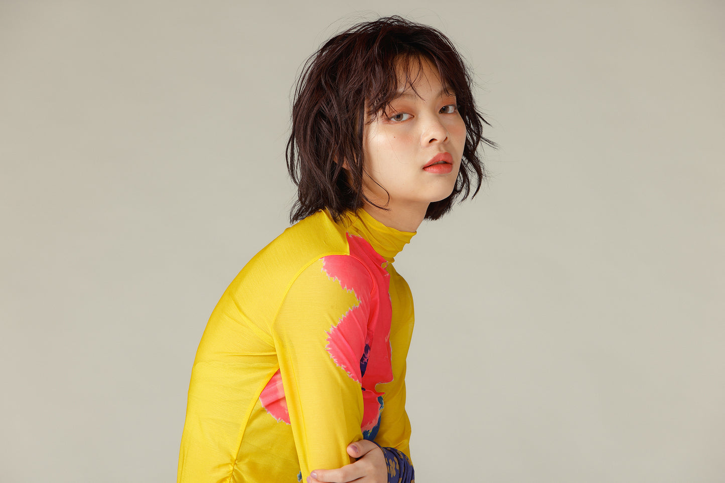 Switched Sleeves Sheer Tops / Yellow