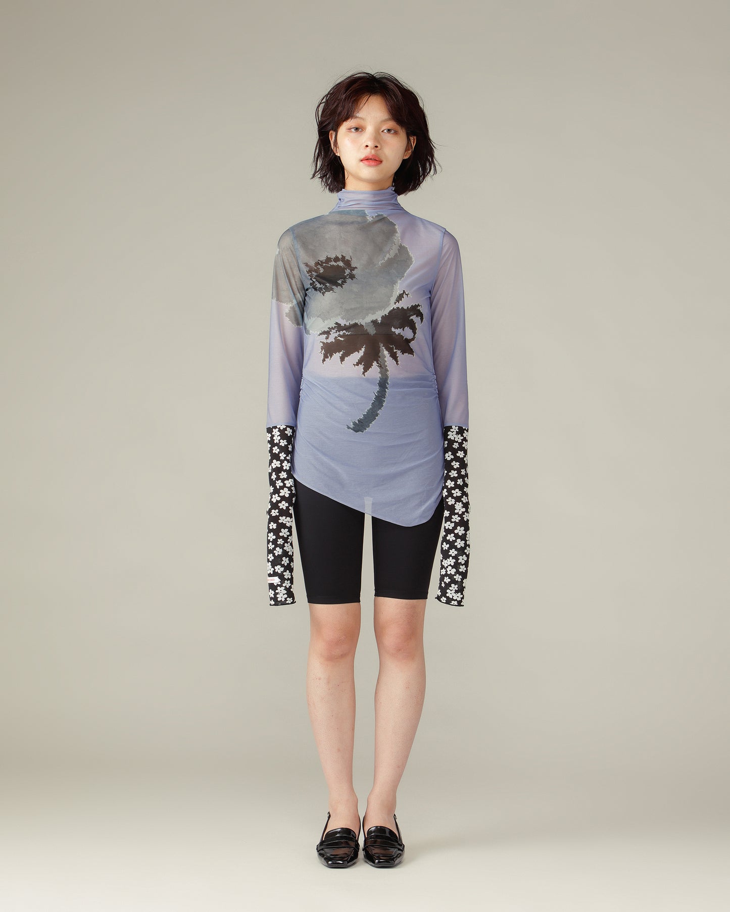 Switched Sleeves Sheer Tops / Blue