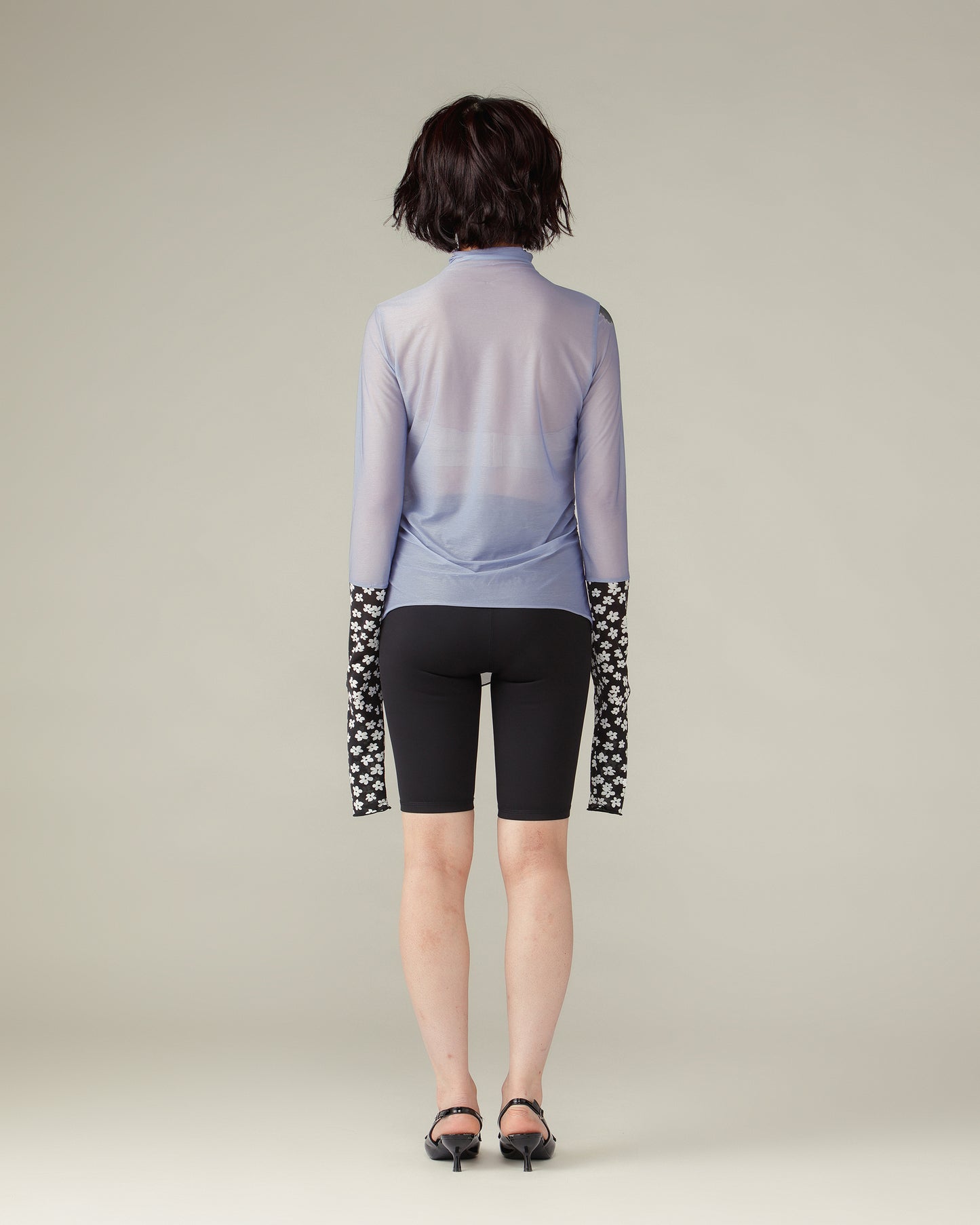 Switched Sleeves Sheer Tops / Blue
