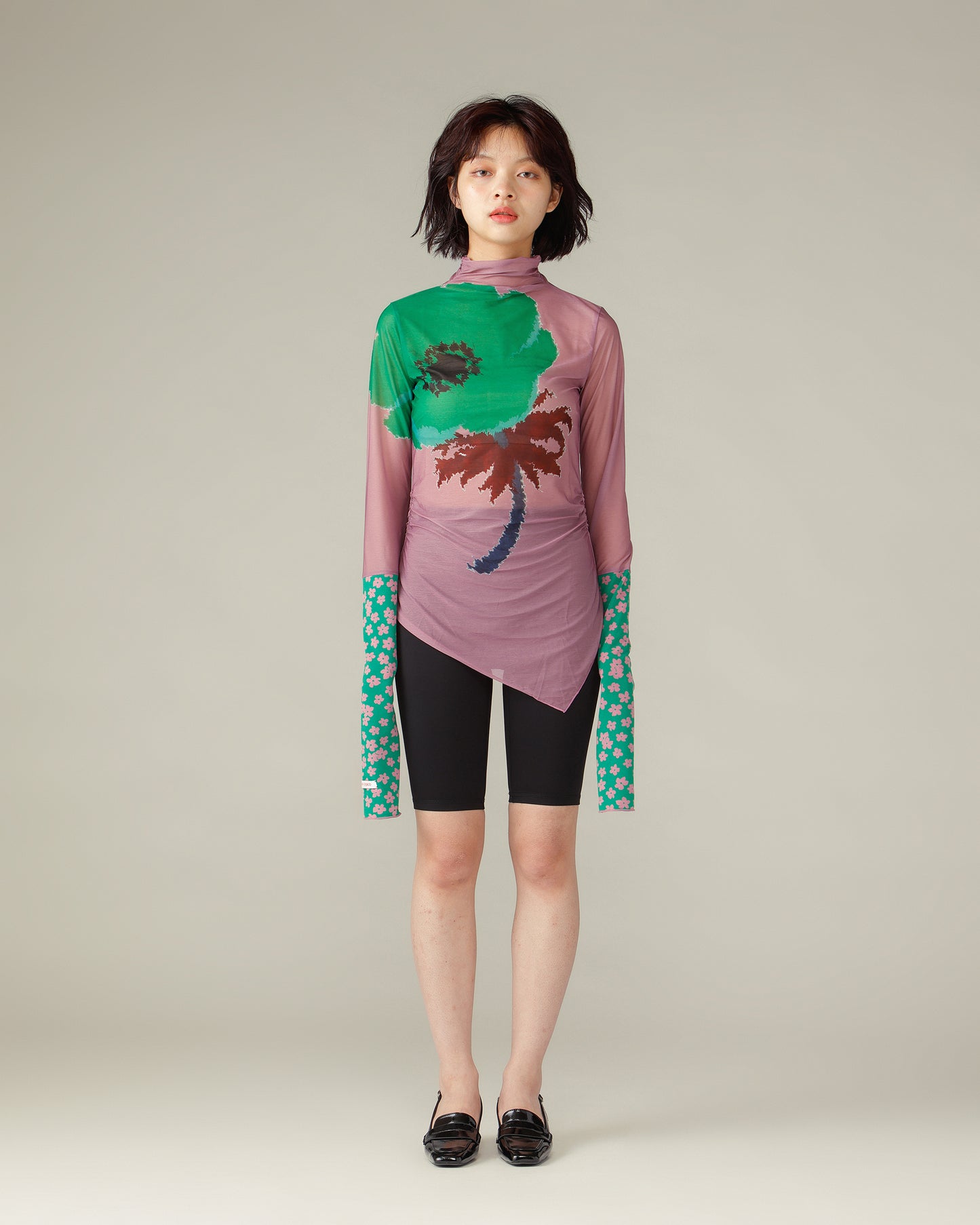 Switched Sleeves Sheer Tops / Pink