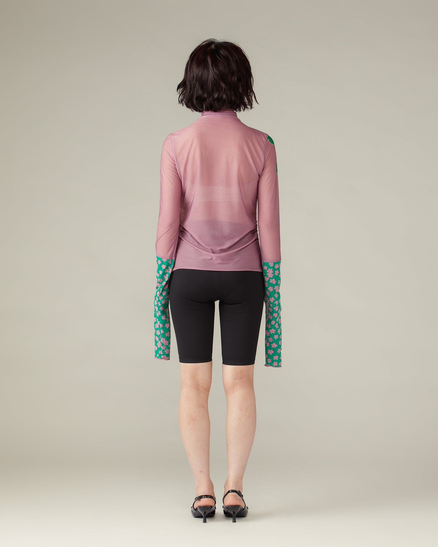 Switched Sleeves Sheer Tops / Pink