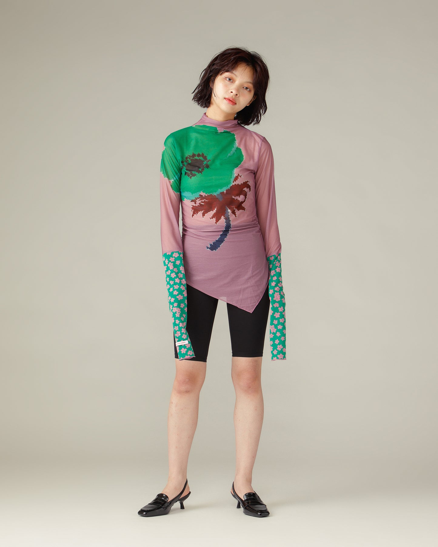 Switched Sleeves Sheer Tops / Pink