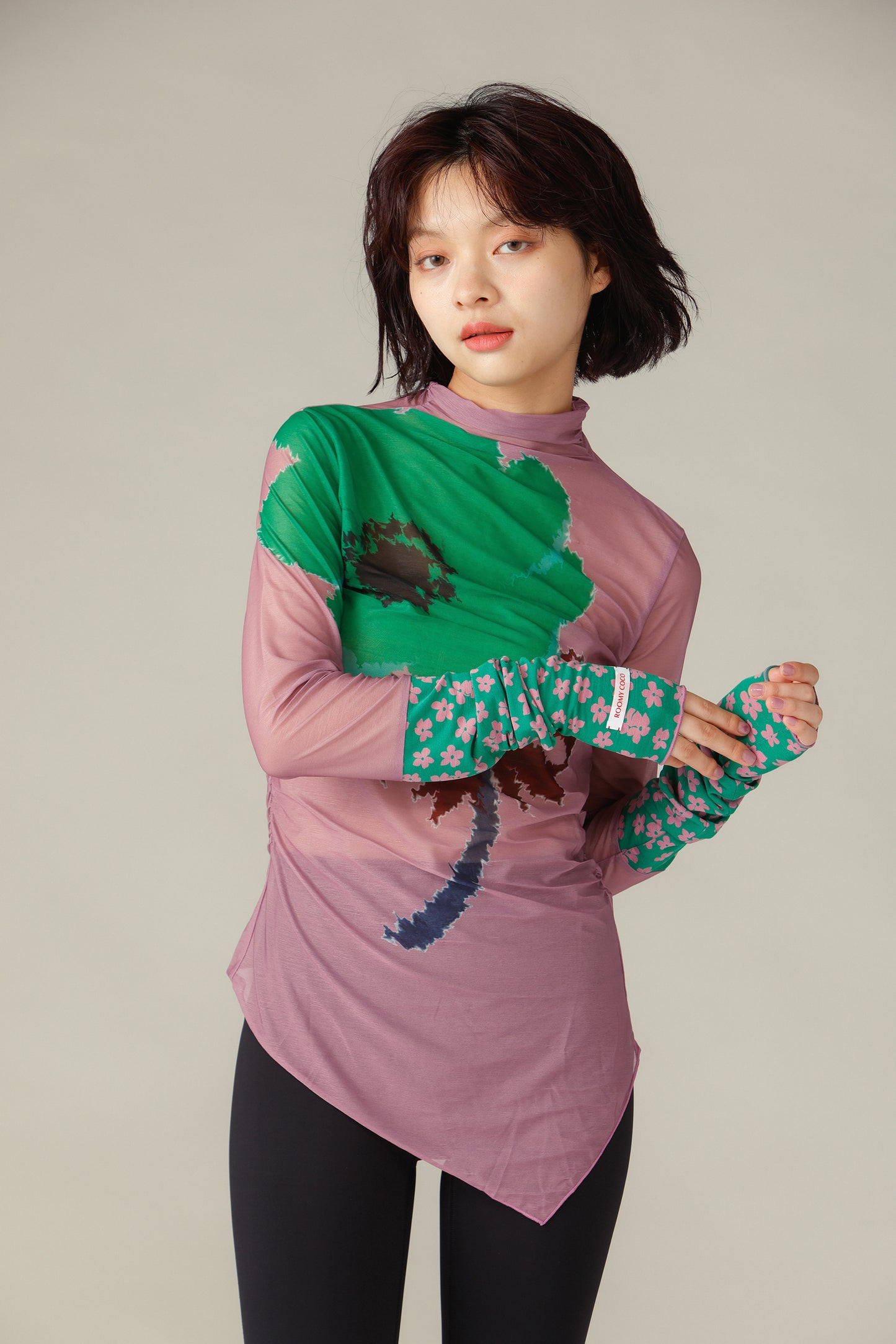 Switched Sleeves Sheer Tops / Pink