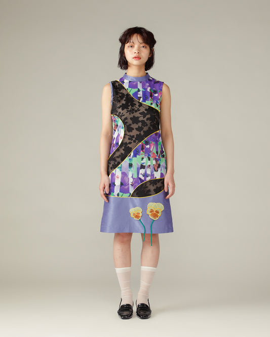 Mixed Flower Piping Dress / Purple