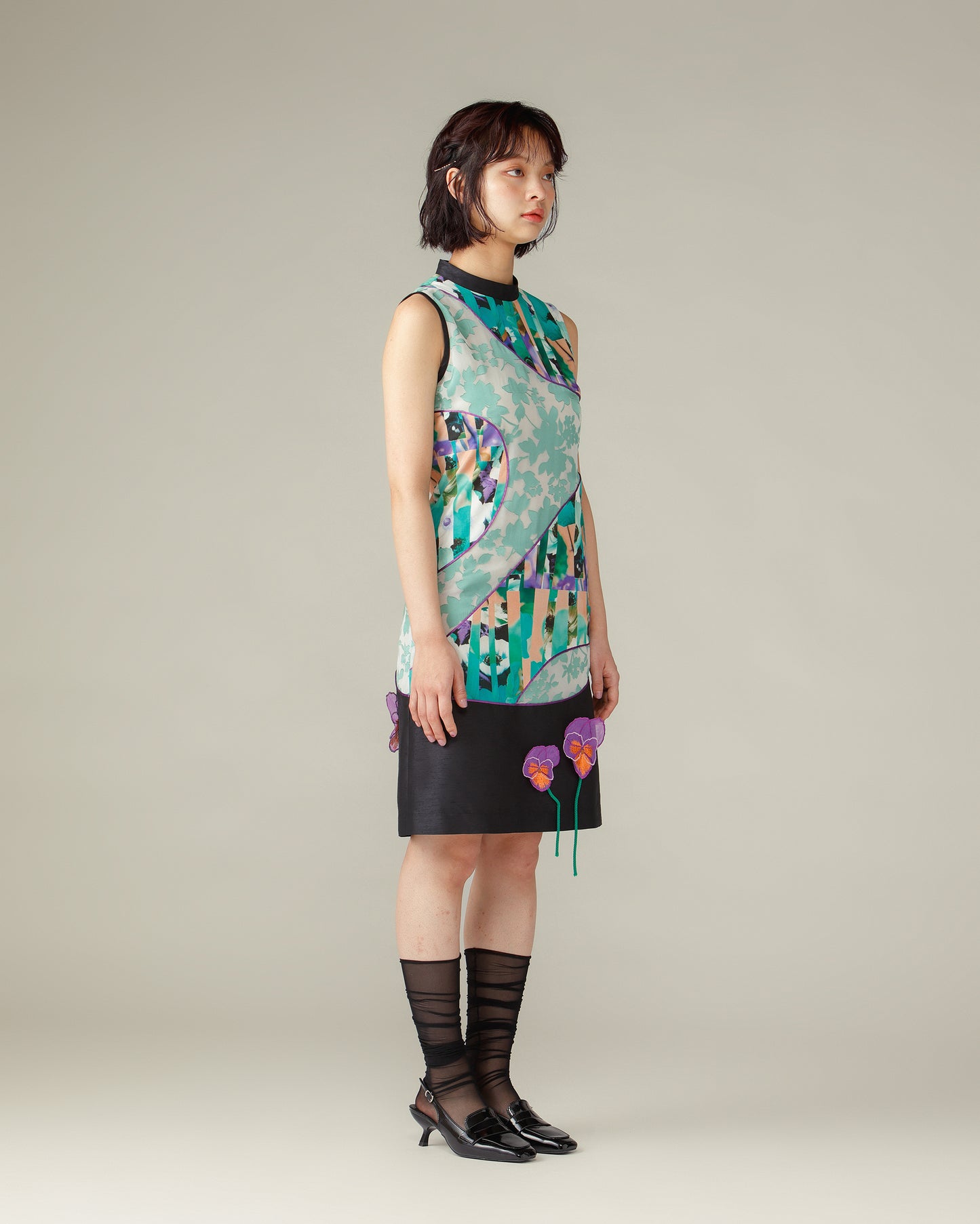 Mixed Flower Piping Dress / Green