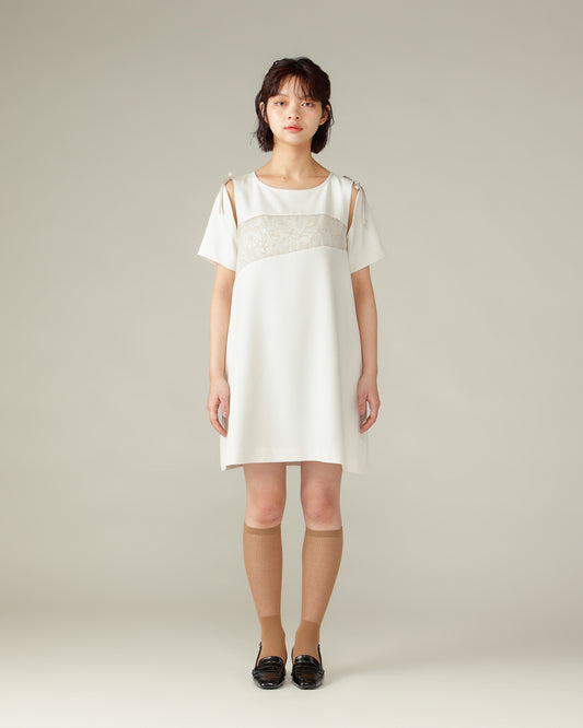 Flower Flocky Mini Dress / Ivory