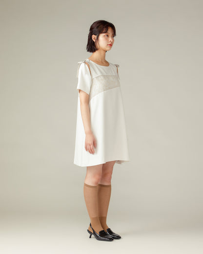 Flower Flocky Mini Dress / Ivory