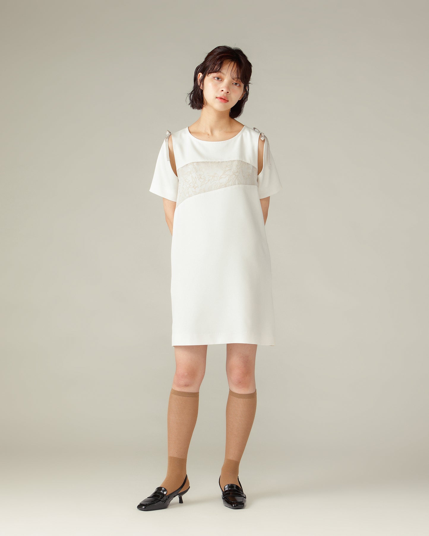 Flower Flocky Mini Dress / Ivory