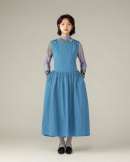 Waist Ribbon Gathered Dress / Blue